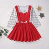 XFGLCK Toddler Baby Girl Valentine Clothes Outfit Long Sleeve Dot Heart Long Sleeve Shirt Blouse +Suspender Skirts Set (Red, 3-4 T) view 2