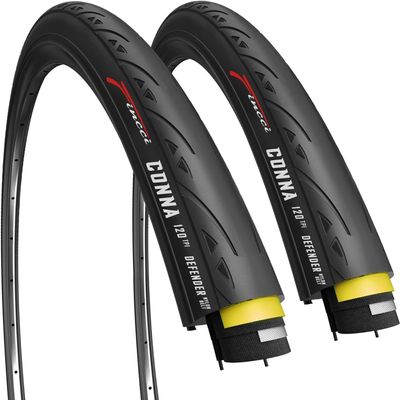 Fincci Pair 700x25c Tire - Road Bike Tires 700c, 25-622 with 1 mm Nylon Puncture Resistant - 120 TPI, Touring and Trainer Tires 700c for Street, Fixie, Hybrid, Adult Folding Bikes, Wheelset 700 x 25c