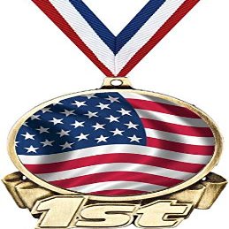 American Flag First Place Medal, 3" Gold USA Flag Trophy Medal Award 100 Pack Prime