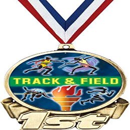 Track and Field First Place Medal, 3" Gold Track Running Sports Trophy Medal Award 50 Pack