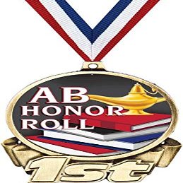AB Honor Roll First Place Medal, 3" Gold Honor Roll Trophy Medal Award 50 Pack Prime