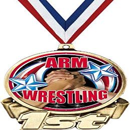 Arm Wrestling First Place Medal, 3" Gold Wrestling Trophy Medal Award 50 Pack Prime