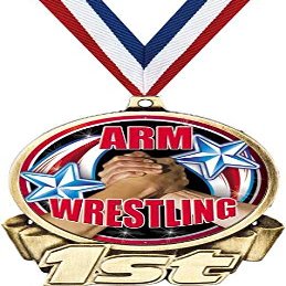 Arm Wrestling First Place Medal, 3" Gold Wrestling Trophy Medal Award 50 Pack Prime
