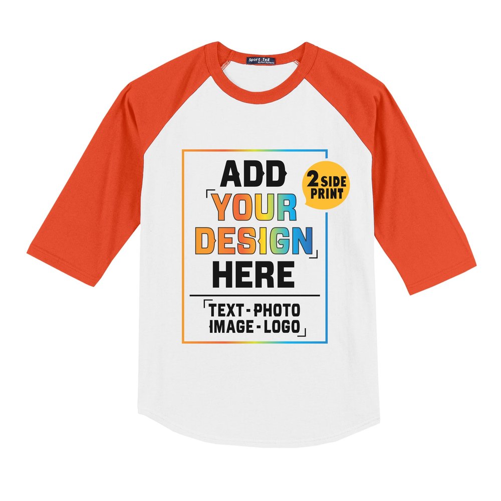 Custom 3/4 Sleeve T-Shirt Personalized Raglan Baseball T-Shirt Custom Unisex Raglan Shirt White-Orange