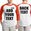 Custom 3/4 Sleeve T-Shirt Personalized Raglan Baseball T-Shirt Custom Unisex Raglan Shirt White-Orange view 2