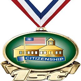Citizenship First Place Medal, 3" Gold Citizenship Trophy Medal Award 100 Pack Prime