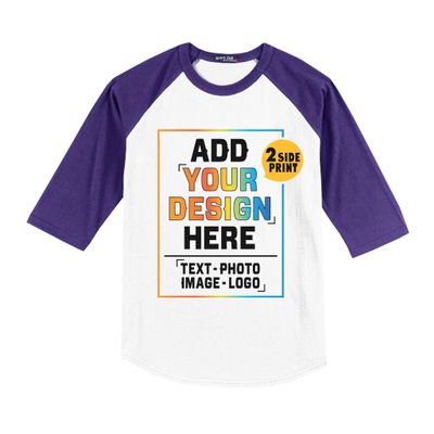 Custom 3/4 Sleeve T-Shirt Personalized Raglan Baseball T-Shirt Custom Unisex Raglan Shirt White-Purple