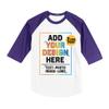 Custom 3/4 Sleeve T-Shirt Personalized Raglan Baseball T-Shirt Custom Unisex Raglan Shirt White-Purple view 1
