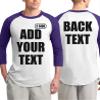 Custom 3/4 Sleeve T-Shirt Personalized Raglan Baseball T-Shirt Custom Unisex Raglan Shirt White-Purple view 2