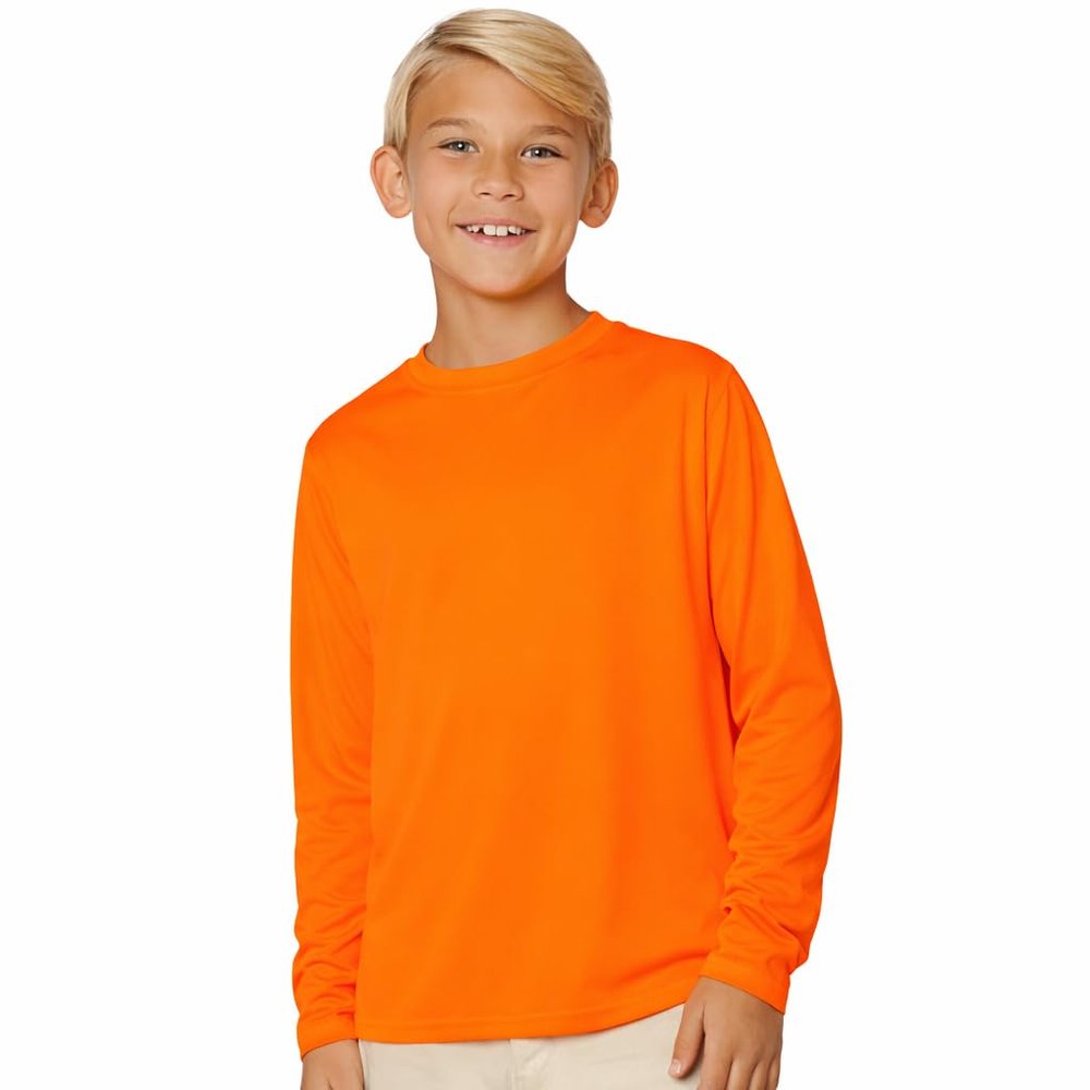 INGEAR Boys Rash Guard Long Sleeve Swim Shirt - Quick Dry UPF 50+, Kids Fishing Shirt, Dry fit Shirts for Boys Sizes XS-XL Neon Orange