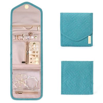 BAGSMART Travel Jewelry Organizer Case Foldable Jewelry Roll for Journey Rings, Necklaces, Earrings, Bracelets,Mini,Teal