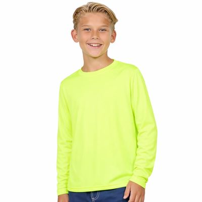 INGEAR Boys Rash Guard Long Sleeve Swim Shirt - Quick Dry UPF 50+, Kids Fishing Shirt, Dry fit Shirts for Boys Sizes XS-XL Neon Yellow