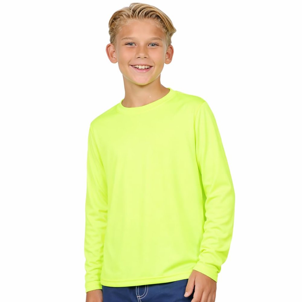 INGEAR Boys Rash Guard Long Sleeve Swim Shirt - Quick Dry UPF 50+, Kids Fishing Shirt, Dry fit Shirts for Boys Sizes XS-XL Neon Yellow
