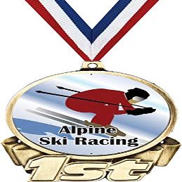 Alpine Ski Racing First Place Medal, 3" Gold Downhill Skiing Trophy Medal Award 100 Pack Prime