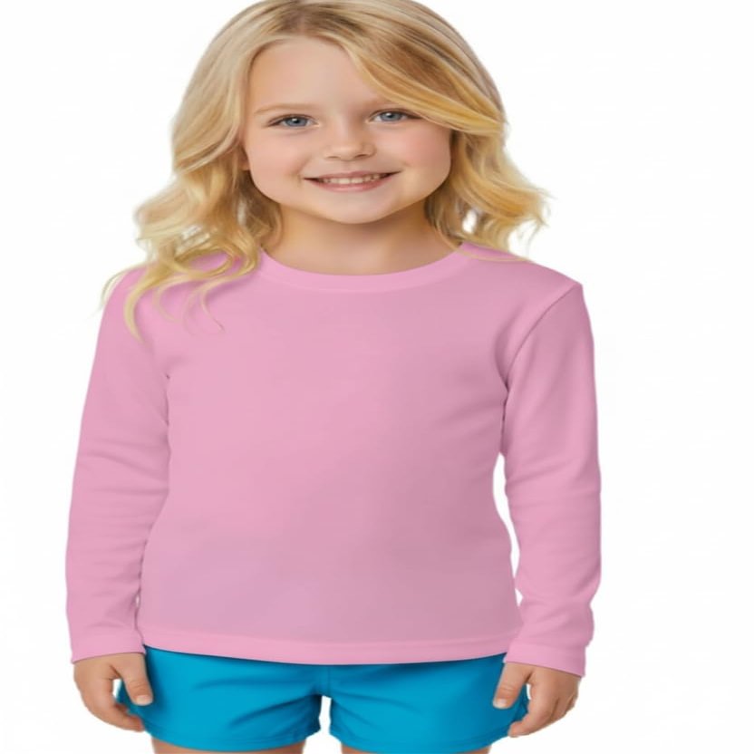 INGEAR Girls Long Sleeve Rash Guard Swim Shirt Outdoor Sports Shirt Lightweight Athletic Tee Protective Quick Dry (Pink, Small)