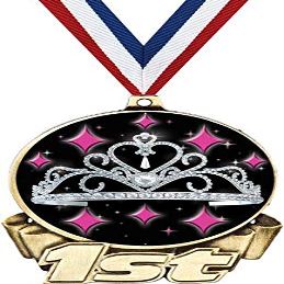 Beauty Queen First Place Medal, 3" Gold Princess Tiara Pageant Trophy Medal Award 100 Pack Prime