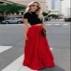 ebossy Women's High Waist Flowy Pleated Chiffon Maxi Skirt (X-Large, Red) view 3