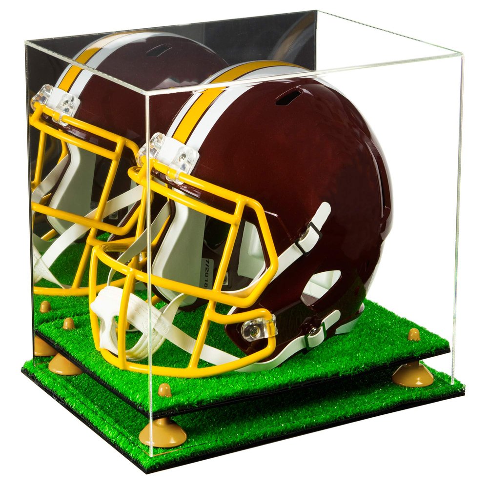 Better Display Cases Acrylic Football Helmet Display Case with Mirror, Yellow Risers and Turf Base (A002-YR)