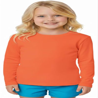 INGEAR Girls Long Sleeve Rash Guard Swim Shirt Outdoor Sports Shirt Lightweight Athletic Tee Protective Quick Dry (Orange, Medium)