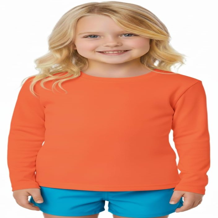 INGEAR Girls Long Sleeve Rash Guard Swim Shirt Outdoor Sports Shirt Lightweight Athletic Tee Protective Quick Dry (Orange, Medium)