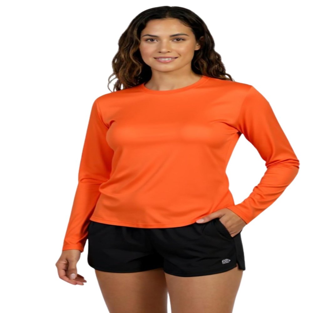 INGEAR Women's Rash Guard Shirts UPF 50+ Sun Protection, Lightweight Swim Shirts for Women, Quick Dry Womens Fishing Shirt Sizes S-XXL (Orange, X-Large)