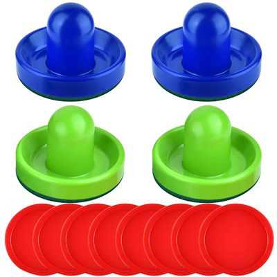 Coopay Air Hockey Pushers and Pucks, Air Hockey Paddles, Goal Handles Paddles Replacement Accessories for Game Tables (4 Striker, 8 Red Puck Pack)