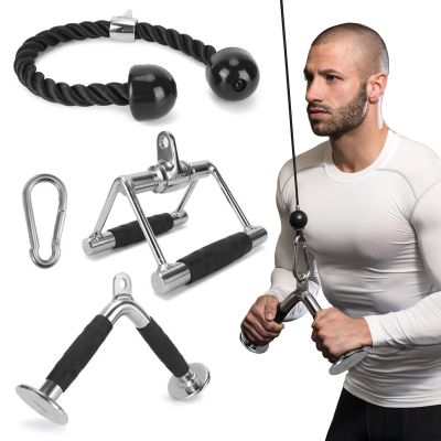 XPRT Fitness Tricep Press Down Cable Attachment, Weight Machine Accessories Set (V Handle+V Shaped Bar+Tricep Rope)