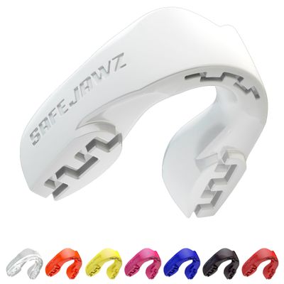 SAFEJAWZ Sports Mouthguard Slim Fit, Adult and Junior Mouth Guard with Case for Boxing, Basketball, Lacrosse, Football, MMA, Martial Arts, Hockey and All Contact Sports (Junior <11 Years, White)