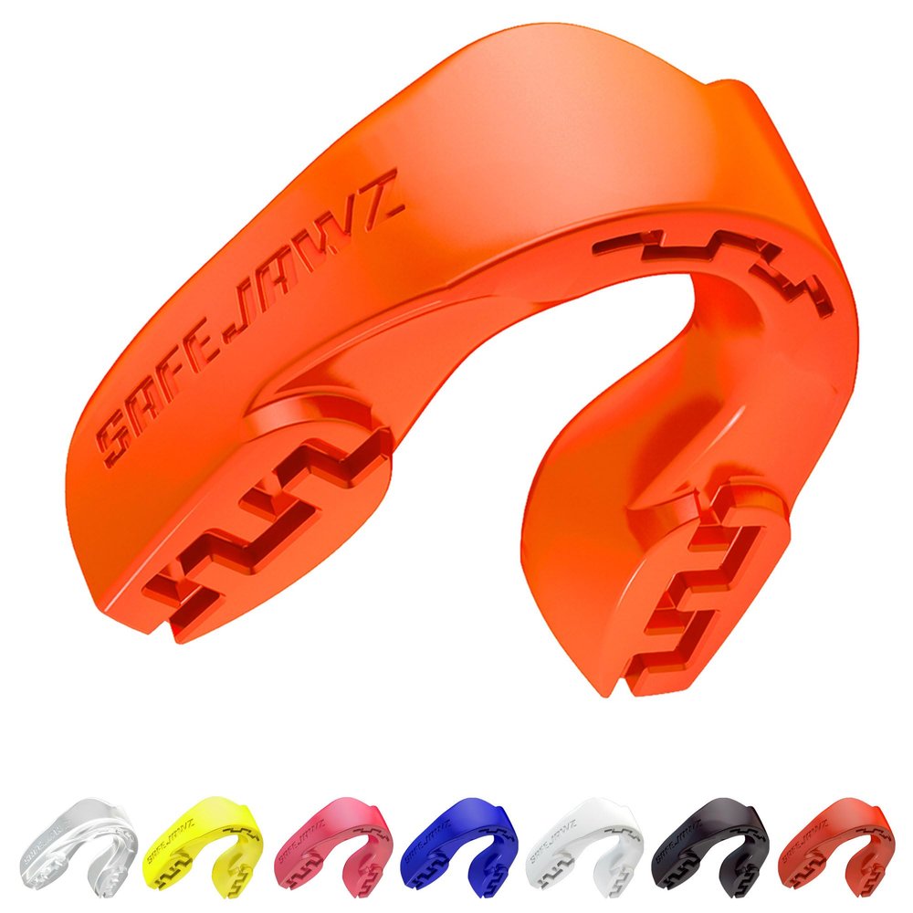 SAFEJAWZ Sports Mouthguard Slim Fit, Adult and Junior Mouth Guard with Case for Boxing, Basketball, Lacrosse, Football, MMA, Martial Arts, Hockey and All Contact Sports (Junior <11 Years, Orange)