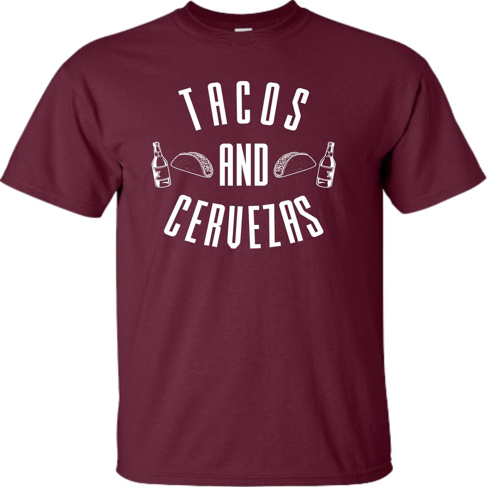 Go All Out XXXXX-Large Maroon Adult Tacos and Cervezas T-Shirt