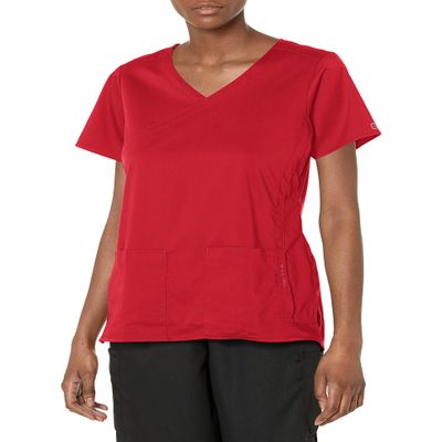 WonderWink Women's 4 Pocket Wrap Scrub Top, Red, M
