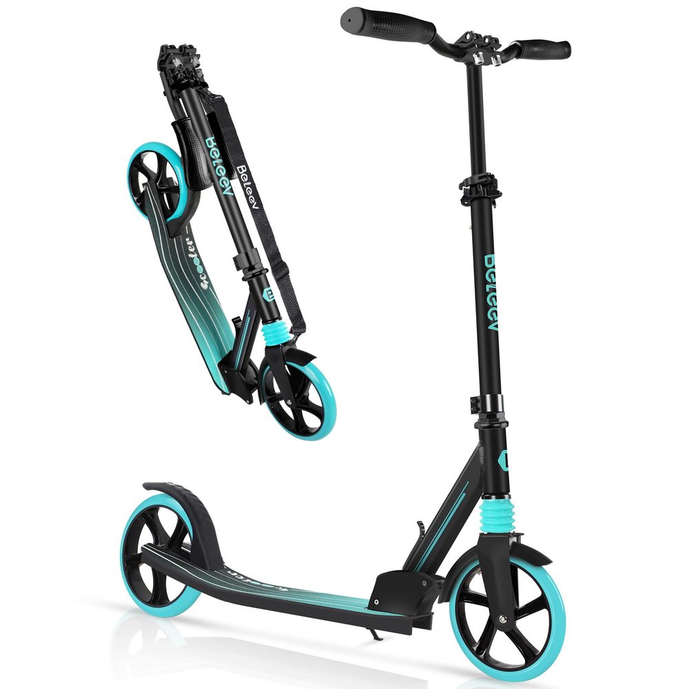 BELEEV V5 Scooters for Kids 6 Years and up Teens and Adults, Foldable Kick Scooter 2 Wheel, Quick-Release Folding System, 200mm Big Wheels, Lightweight Scooter for Girls Boys with Carry Strap (Aqua)