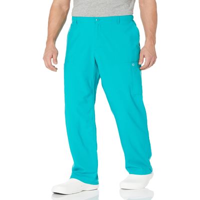 WonderWink W123 Mens Flat-Front Cargo Pant  Teal Blue, XL