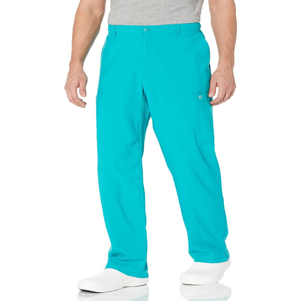 WonderWink W123 Mens Flat-Front Cargo Pant  Teal Blue, XL