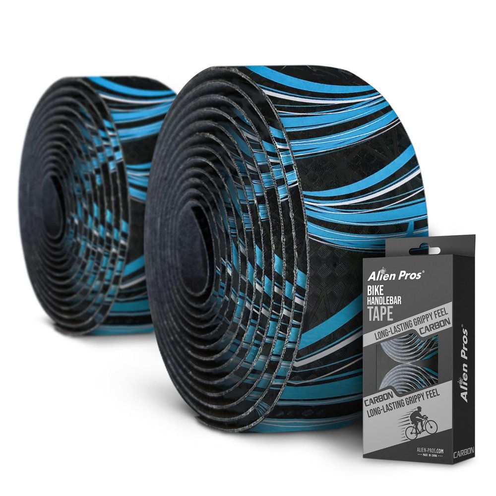 ALIEN PROS Bike Handlebar Tape Carbon Fiber (Set of 2) Black Blue - Enhance Your Bike Grip with These Bicycle Handle bar Tape - Wrap Your Bike for an Awesome Comfortable Ride