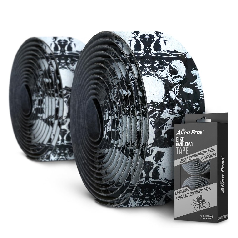 ALIEN PROS Bike Handlebar Tape Carbon Fiber (Set of 2) Black Silver - Enhance Your Bike Grip with These Bicycle Handle bar Tape - Wrap Your Bike for an Awesome Comfortable Ride