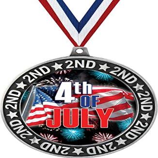 4th of July Second Place Medals, 2 3/4" Silver Fourth of July Trophy Medal Award 50 Pack Prime