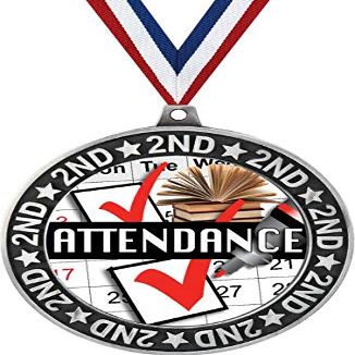 Attendance Second Place Medals, 2 3/4" Silver Perfect Attendance Trophy Medal Award 100 Pack Prime