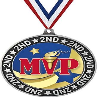 MVP Recognition Second Place Medals, 2 3/4" Silver Most Valuable Player Trophy Medal Award 100 Pack