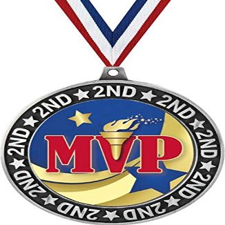 MVP Recognition Second Place Medals, 2 3/4" Silver Most Valuable Player Trophy Medal Award 100 Pack