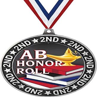 AB Honor Roll Second Place Medals, 2 3/4" Silver Honor Roll Trophy Medal Award 50 Pack Prime