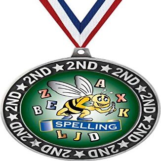 Spelling Second Place Medals, 2 3/4" Silver Kids Spelling Bee Trophy Medal Award 20 Pack Prime