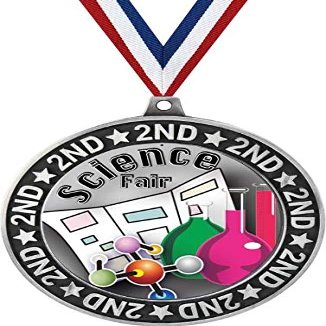 Science Fair Second Place Medals, 2 3/4" Silver Education Science Trophy Medal Award 100 Pack