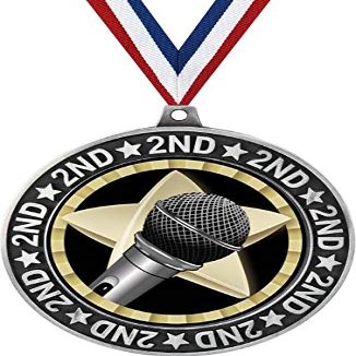 Microphone Second Place Medals, 2 3/4" Silver Microphone Soloist Trophy Medal Award 100 Pack