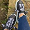 120cm Black & White Snow Leopard Animal Print Shoe laces ideal replacement laces for Trainers, adults or kids Shoelaces view 2
