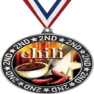 Chili Pot Second Place Medals, 2 3/4" Silver Chili Cook Off Trophy Medal Award 50 Pack Prime