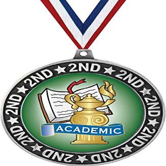Academic Second Place Medals, 2 3/4" Silver Kids Academic Trophy Medal Award 50 Pack Prime