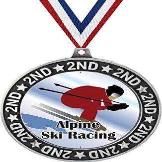 Alpine Ski Racing Second Place Medals, 2 3/4" Silver Downhill Skiing Trophy Medal Award 50 Pack Prime