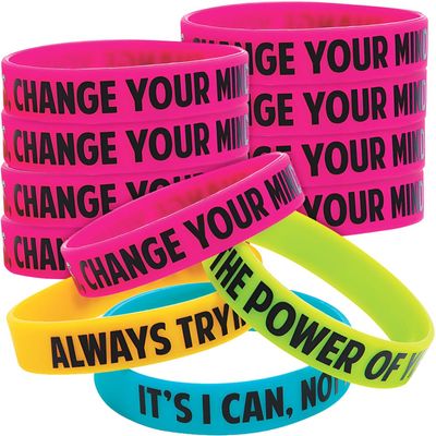 Fun Express I Have A Growth Mindset Rubber Bracelets - 12 Pieces - Educational And Learning Activities For Kids