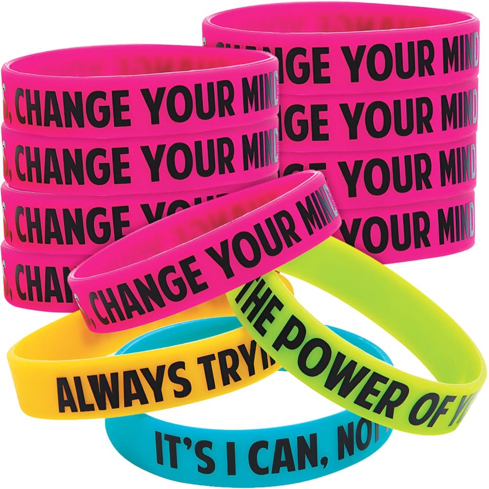 Fun Express I Have A Growth Mindset Rubber Bracelets - 12 Pieces - Educational And Learning Activities For Kids